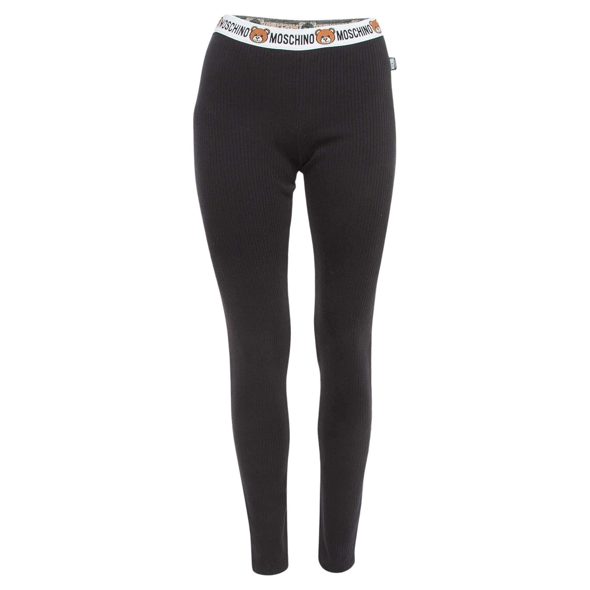 Moschino Schwarze Baumwollstrick-Leggings mit Taille und Banddetails L im Angebot