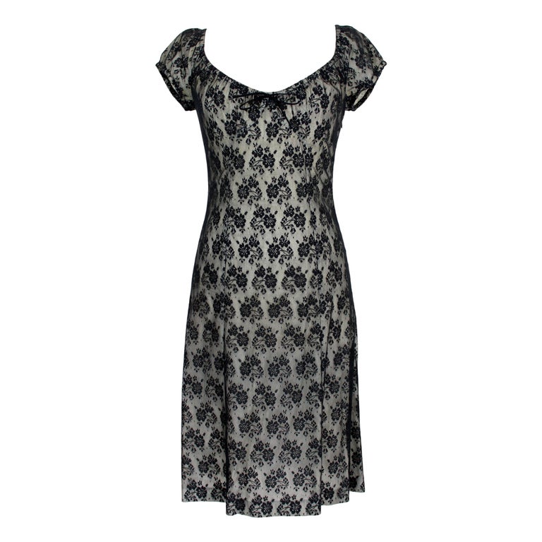 Moschino Black Cotton Lace Flared Dress at 1stDibs