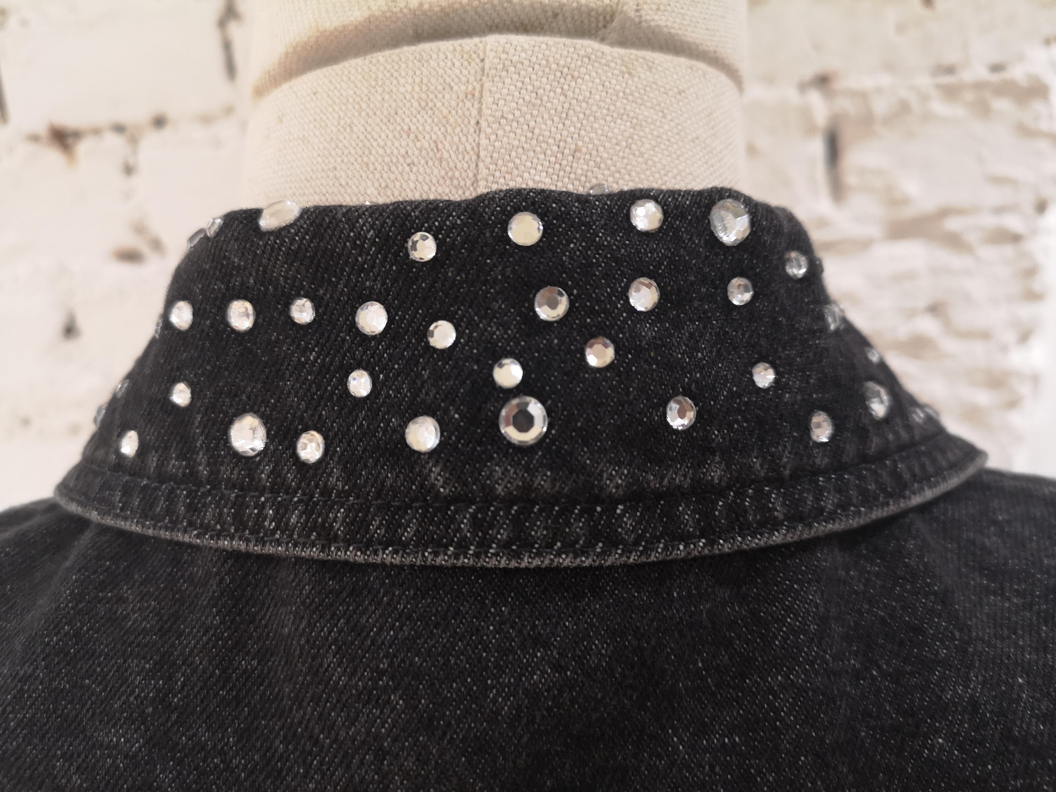 Moschino Black Denim Forever with Crystal swarovski Jacket In Excellent Condition In Capri, IT