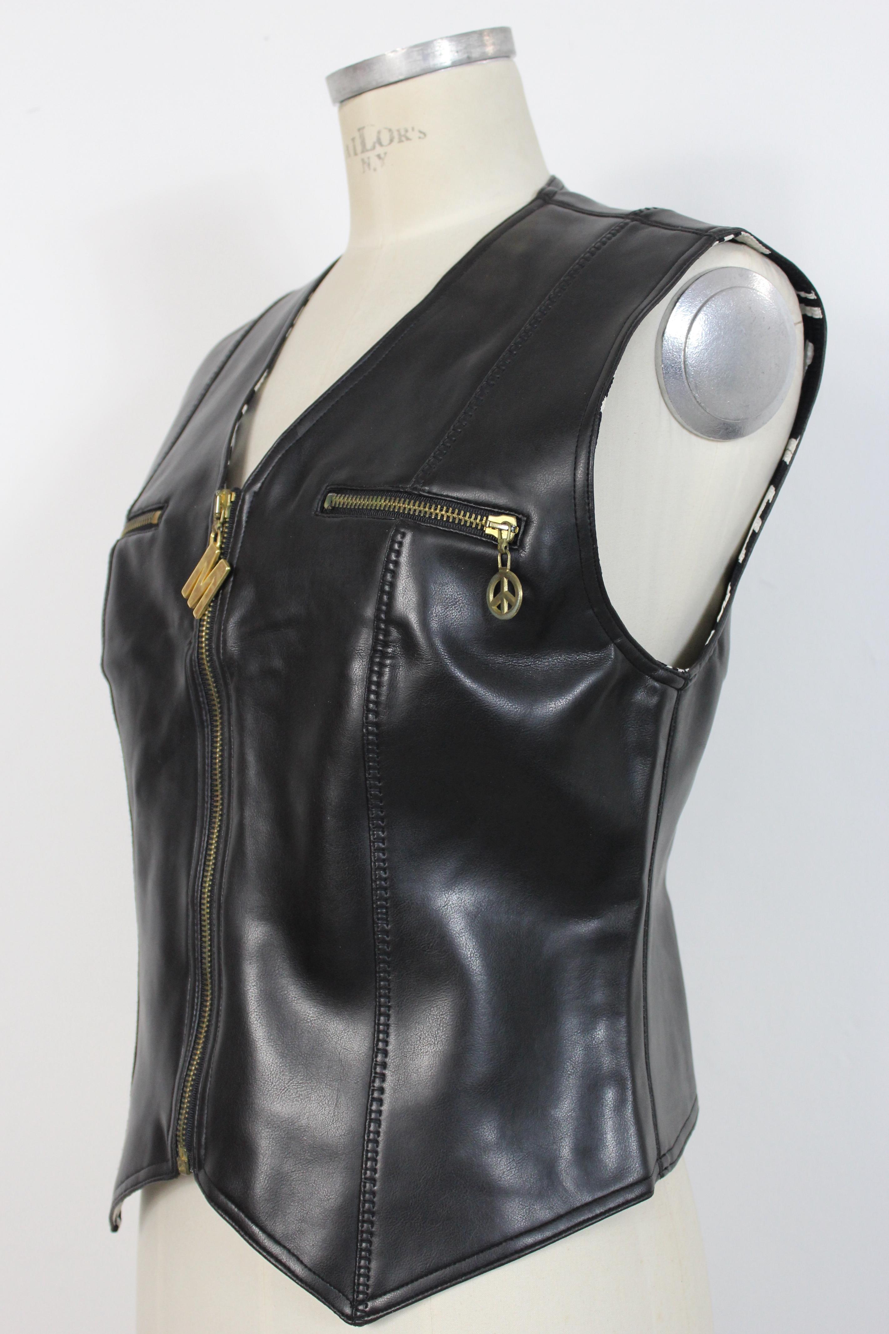 Moschino Black Faux Leather Biker Vest In Excellent Condition In Brindisi, Bt