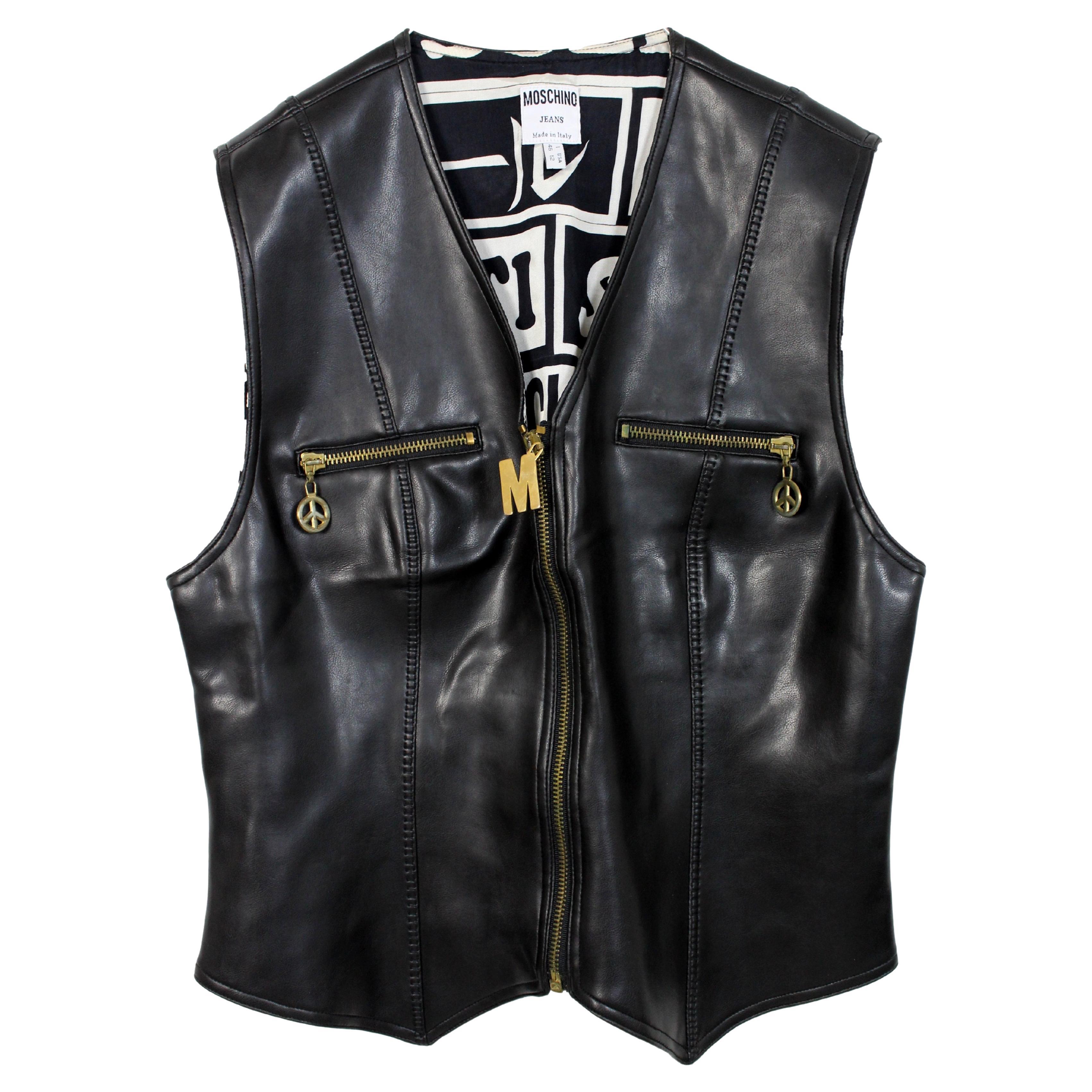 Moschino Black Faux Leather Biker Vest