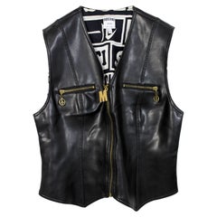 Vintage Moschino Black Faux Leather Biker Vest