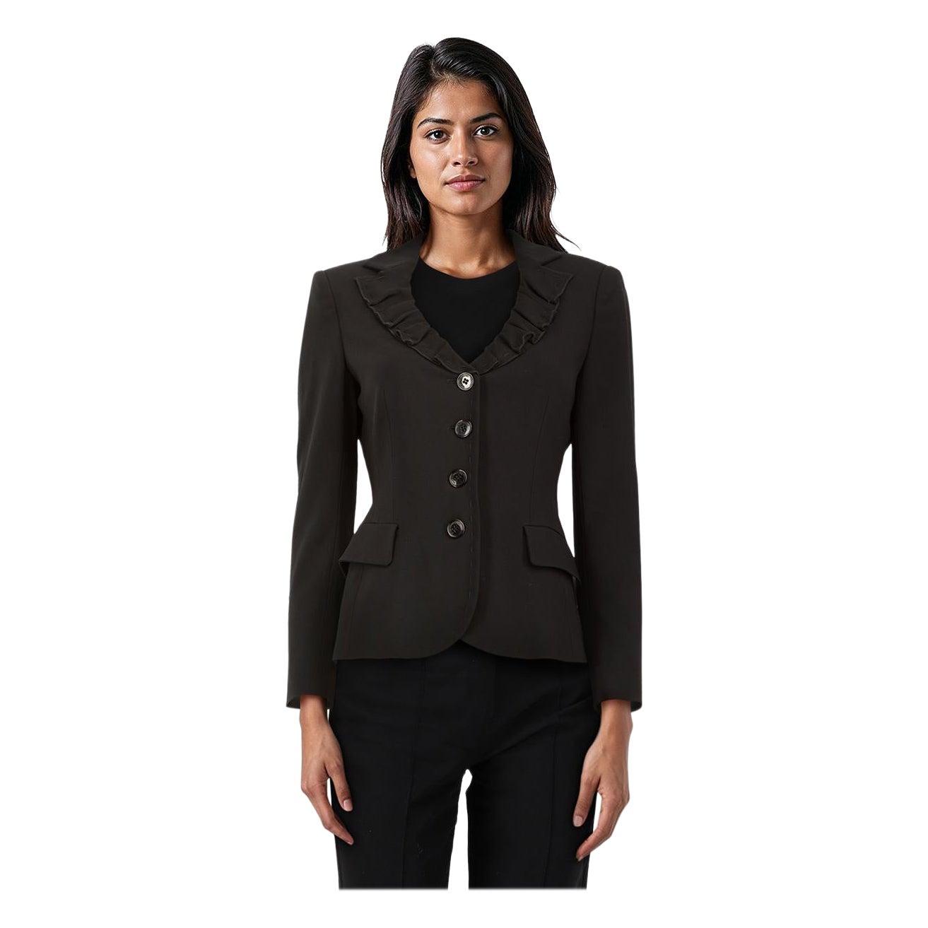 Moschino Black Frill Collar Single Breasted Blazer Size M
