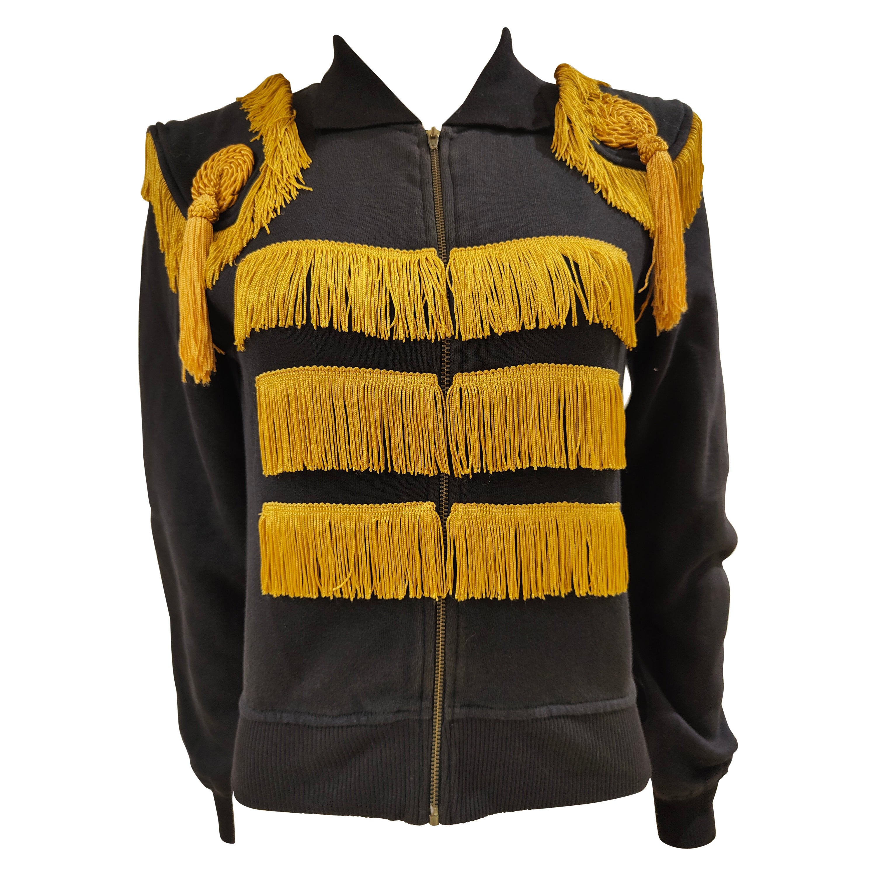 Maglione Moschino con frange oro nero in vendita