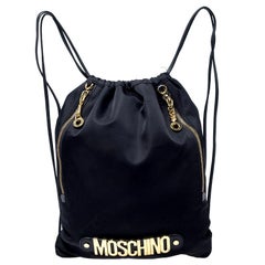 Moschino Black/Gold Logo Nylon Drawstring Backpack