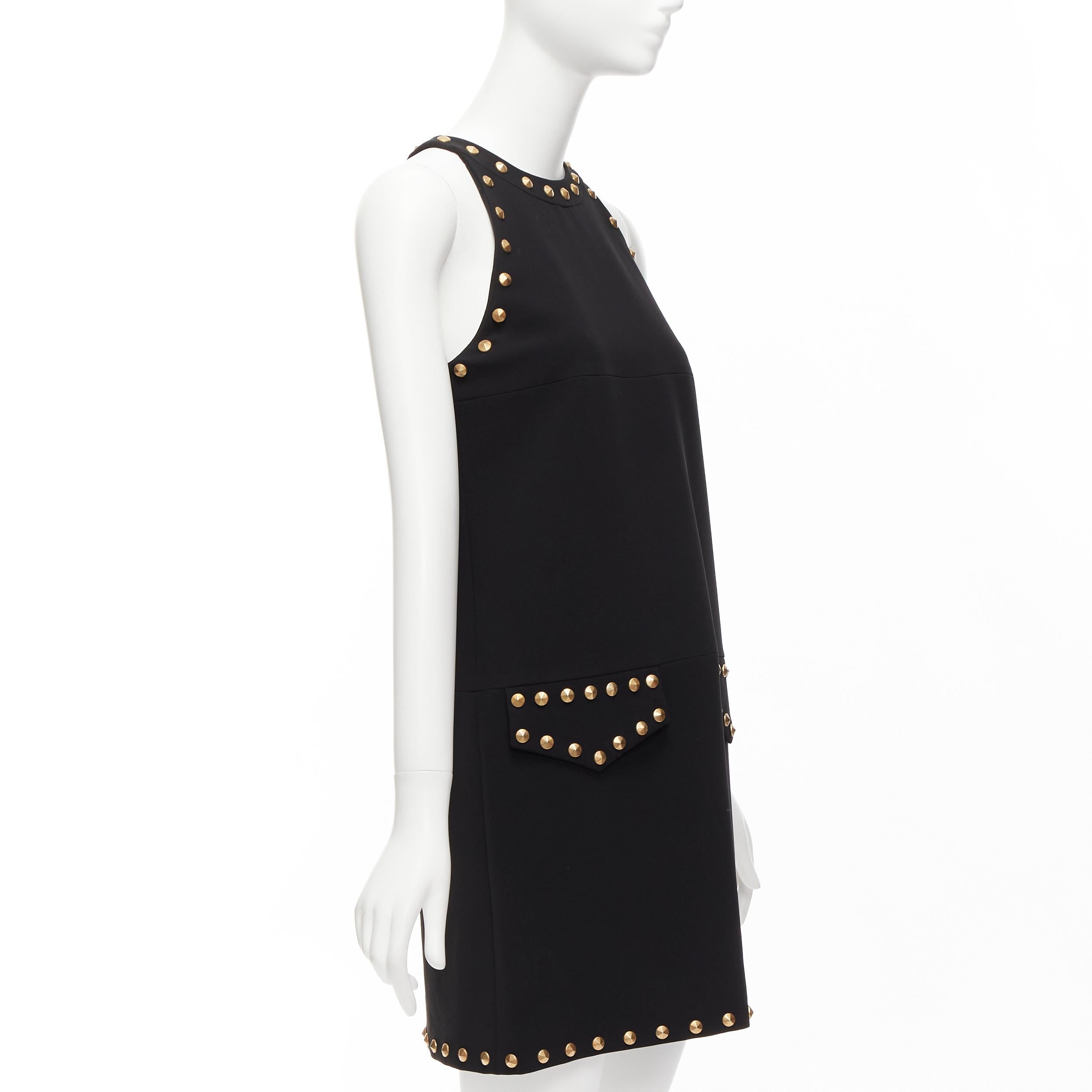 MOSCHINO black gold studded pocket flaps sleeveless dress IT40 S In Good Condition For Sale In Hong Kong, NT