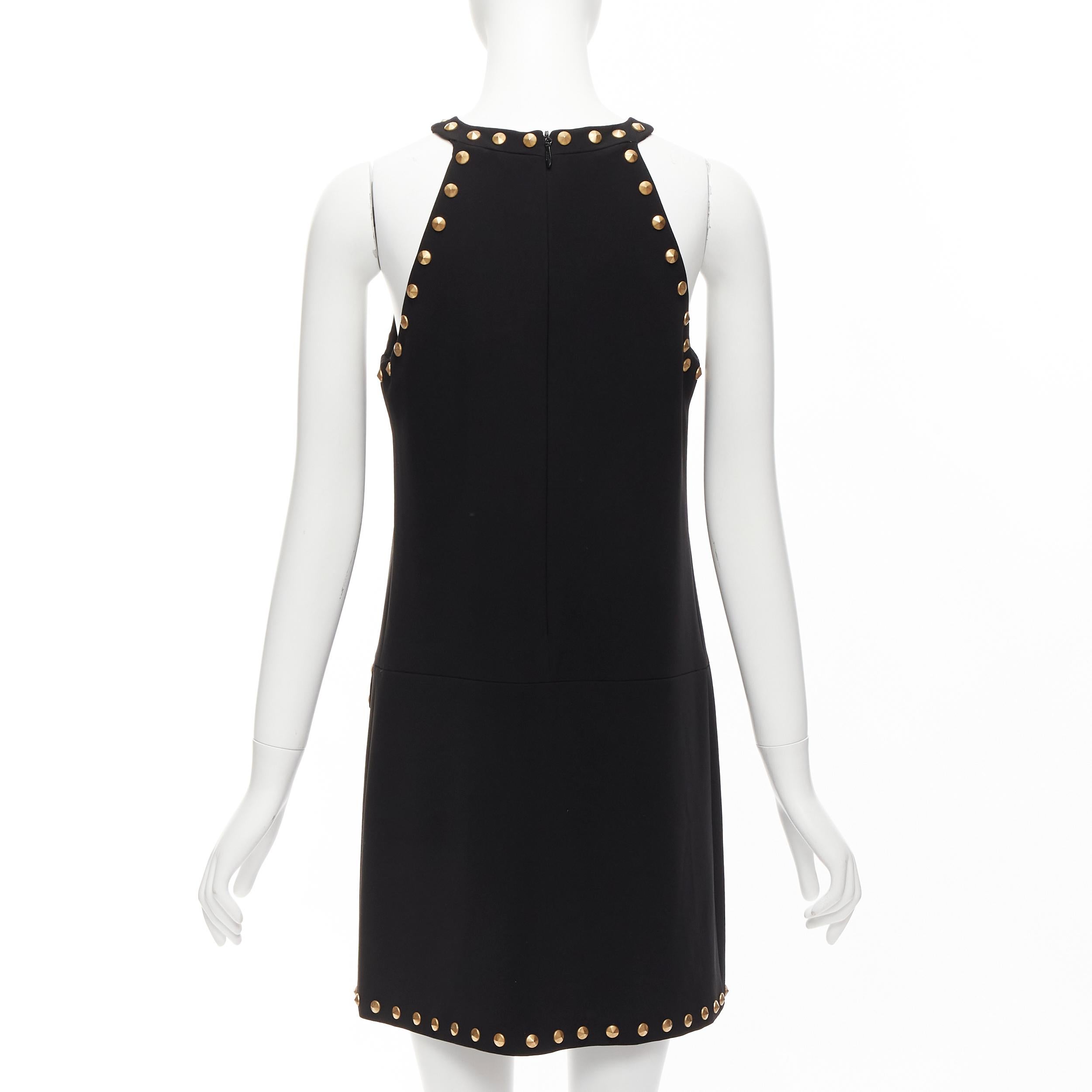 MOSCHINO black gold studded pocket flaps sleeveless dress IT40 S For Sale 1