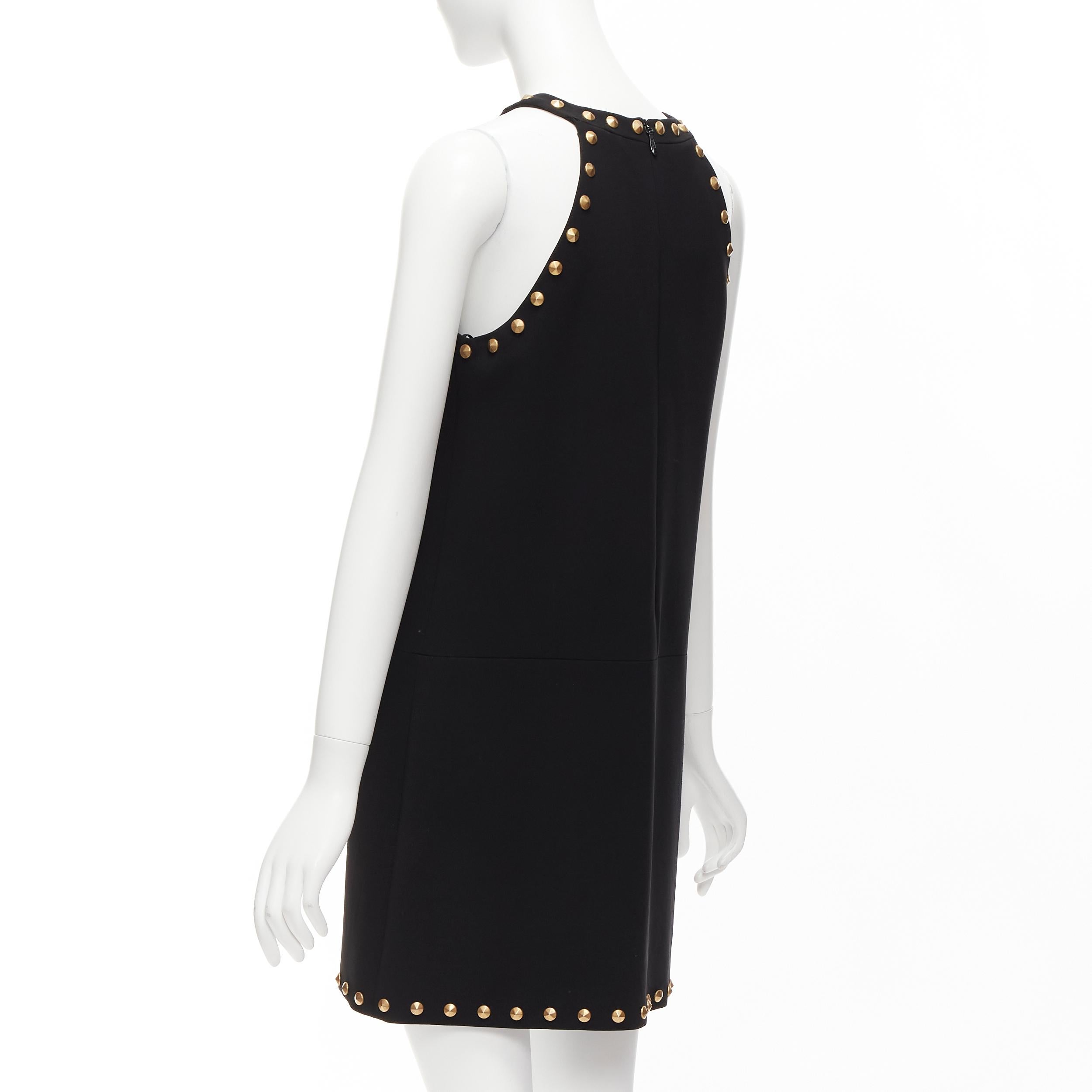 MOSCHINO black gold studded pocket flaps sleeveless dress IT40 S For Sale 2