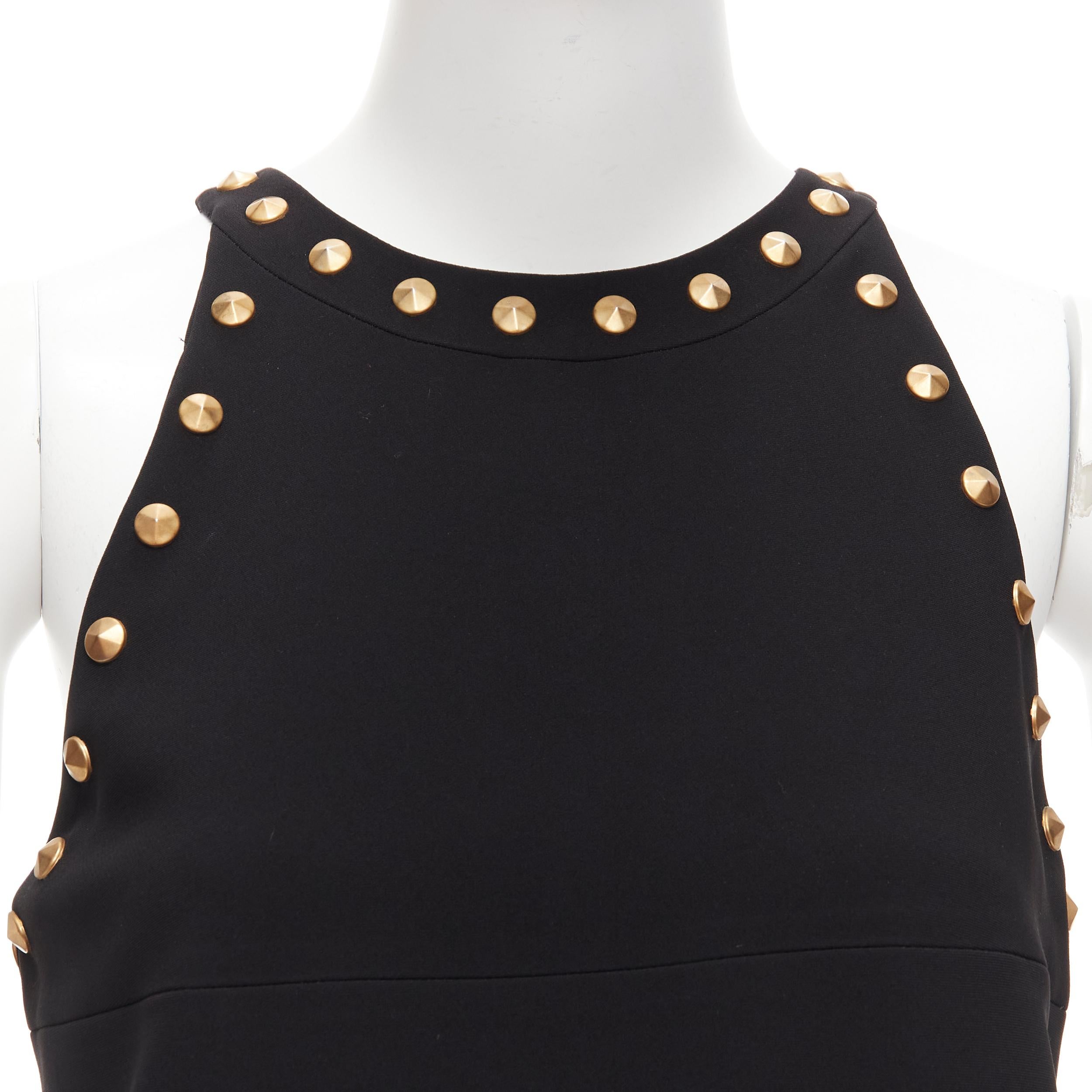 MOSCHINO black gold studded pocket flaps sleeveless dress IT40 S For Sale 3