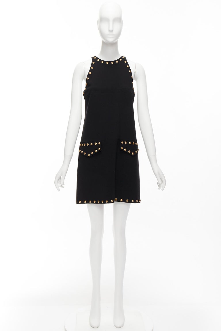 MOSCHINO black gold studded pocket flaps sleeveless dress IT40 S For Sale at 1stDibs MOSCHINO black gold studded pocket flaps sleeveless dress IT40 S For Sale at 1stDibs