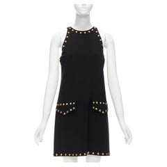 MOSCHINO black gold studded pocket flaps sleeveless dress IT40 S