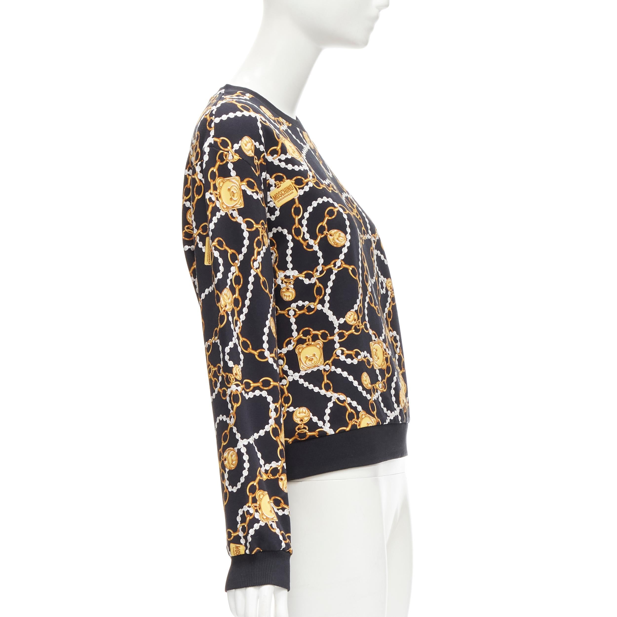 MOSCHINO black gold teddy bear chain pearl print sweatshirt S In Excellent Condition For Sale In Hong Kong, NT