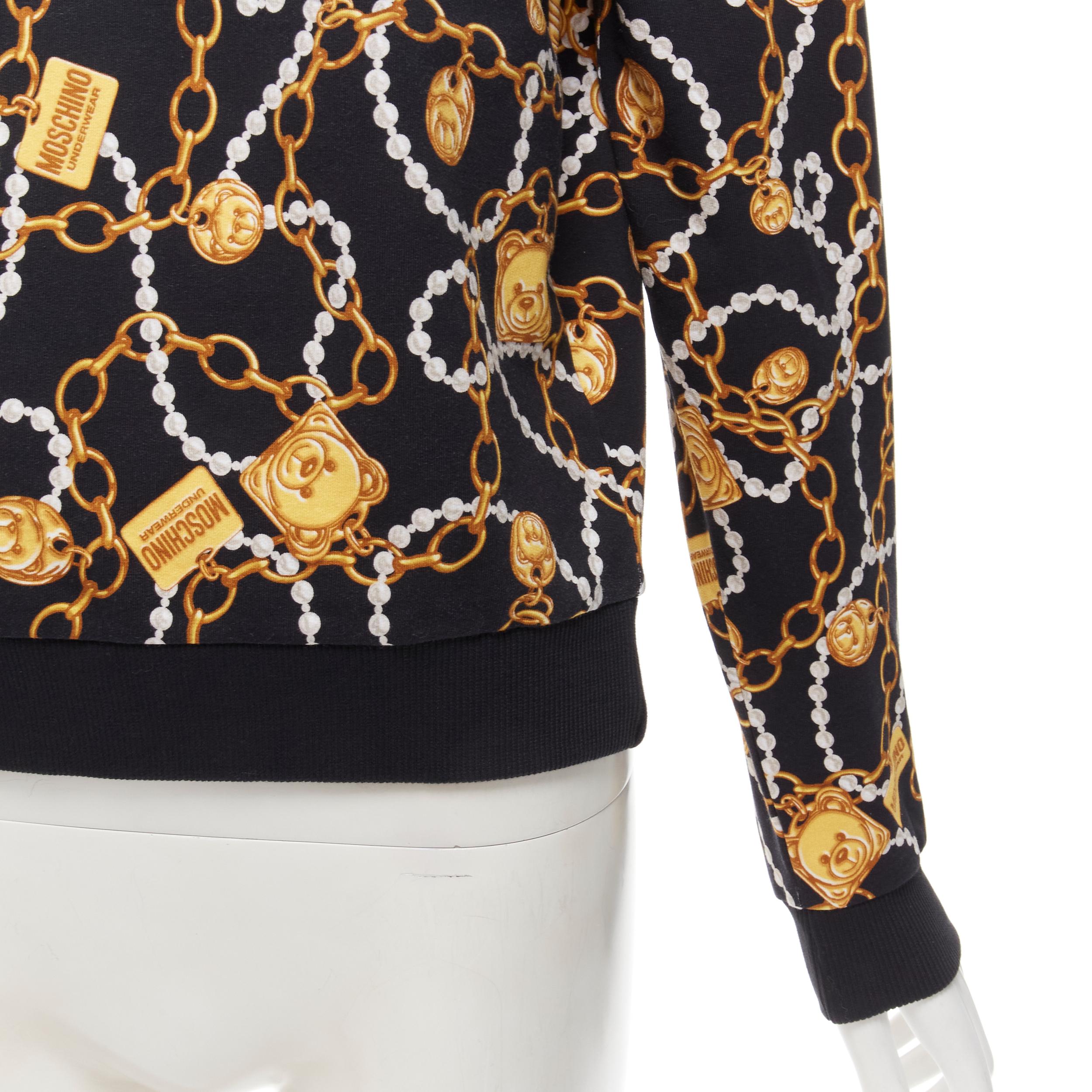 MOSCHINO black gold teddy bear chain pearl print sweatshirt S For Sale 2