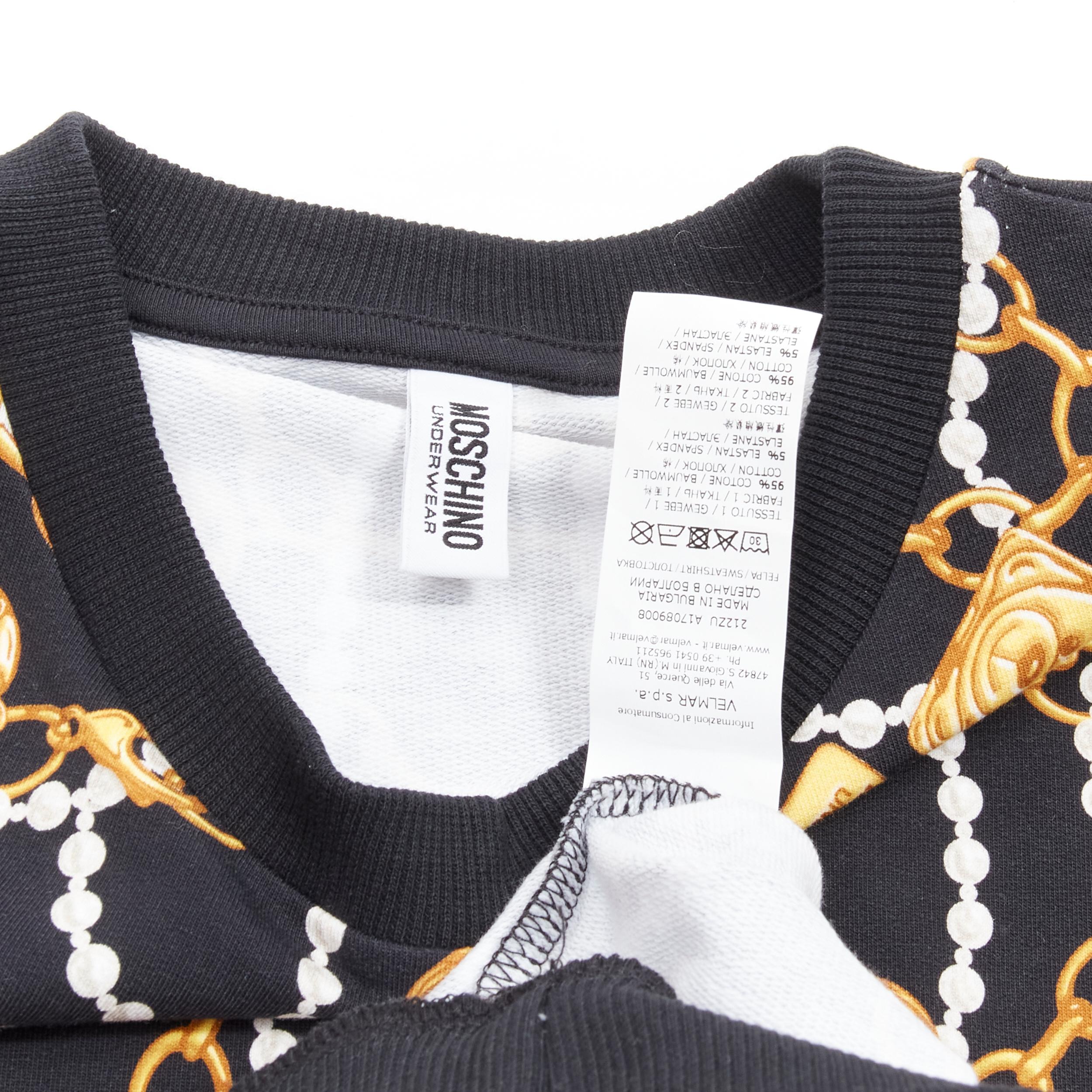 MOSCHINO black gold teddy bear chain pearl print sweatshirt S For Sale 3