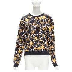 MOSCHINO black gold teddy bear chain pearl print sweatshirt S