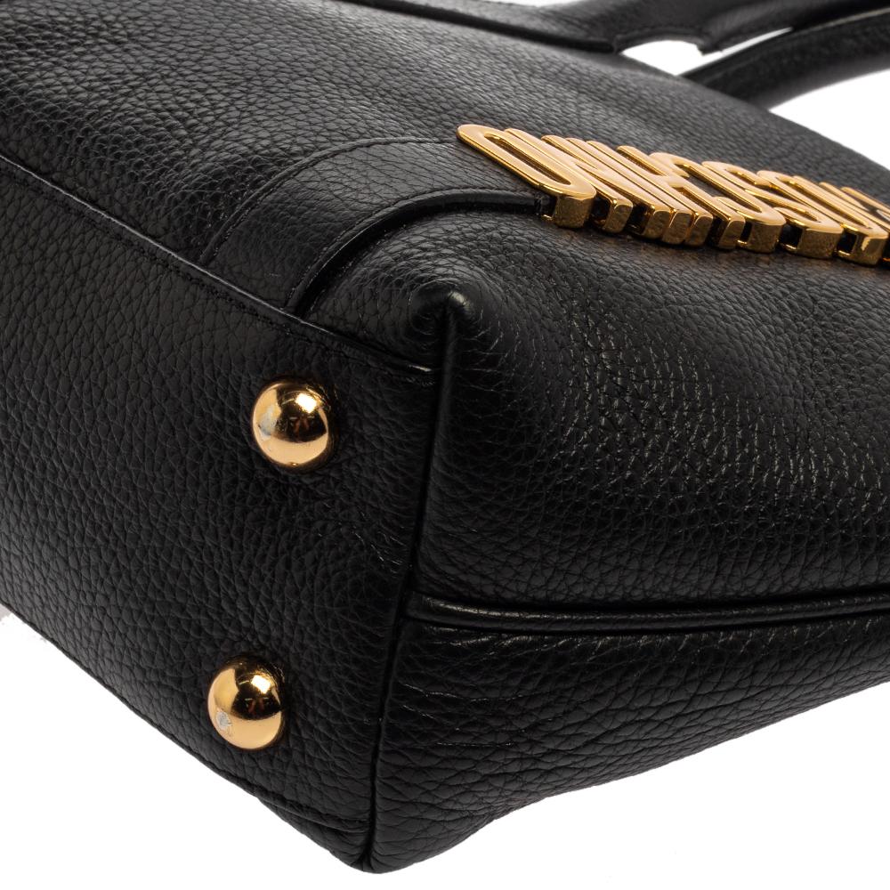 Moschino Black Grain Leather Side Logo Detail Tote 9