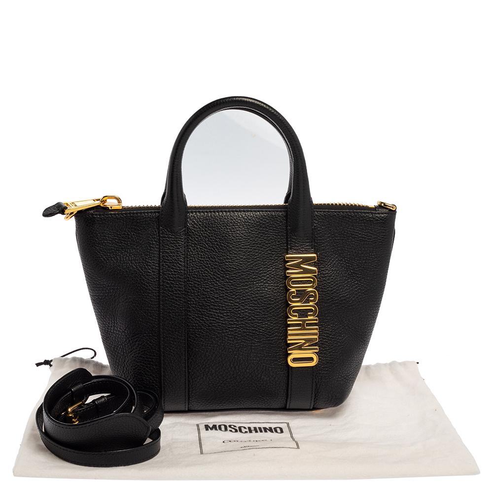 Moschino Black Grain Leather Side Logo Detail Tote 10