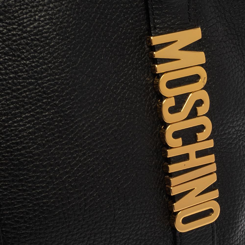 Moschino Black Grain Leather Side Logo Detail Tote 5