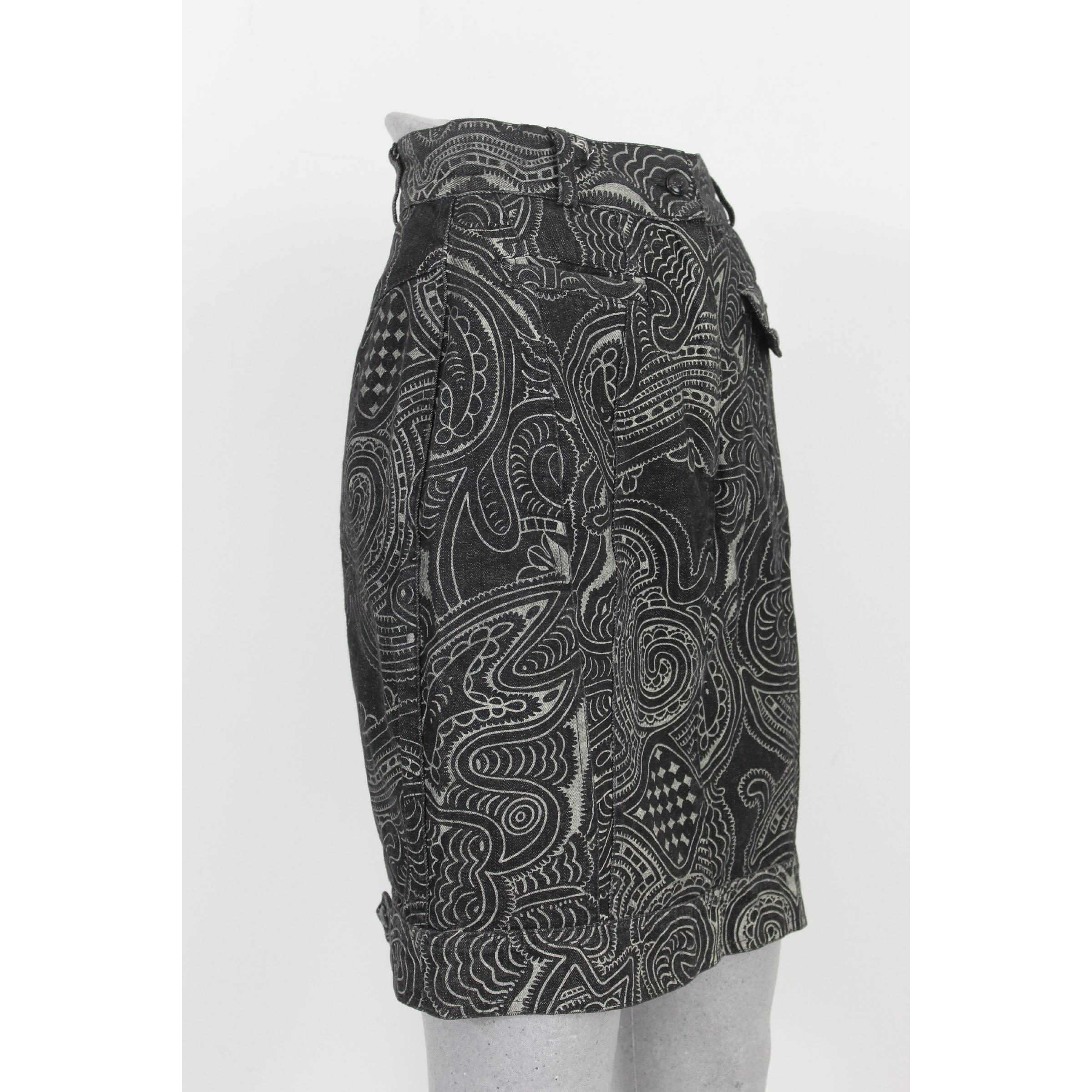 Moschino Black Gray Cotton Denim Paisley Short Skirt  For Sale 1