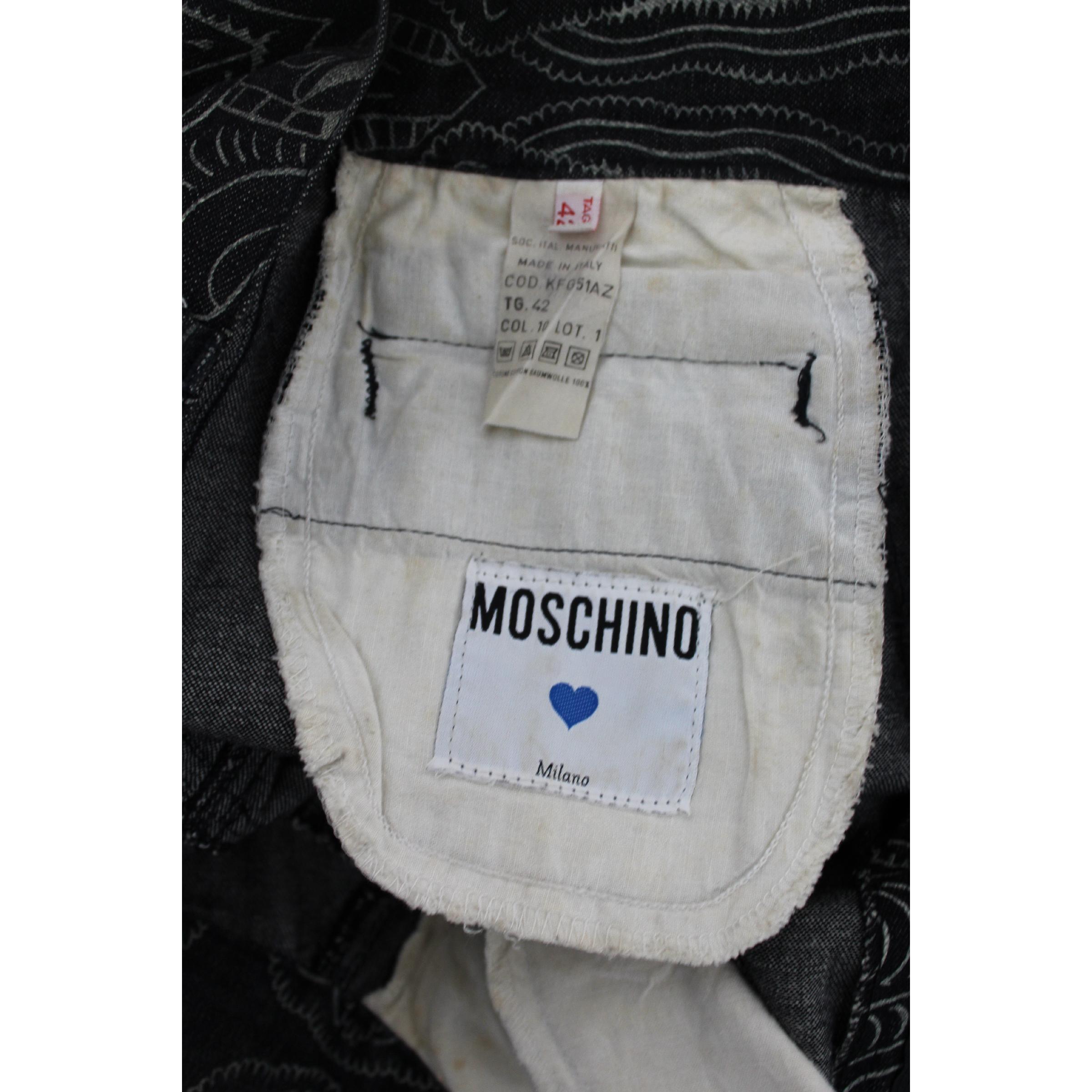 Moschino Black Gray Cotton Denim Paisley Short Skirt  For Sale 2