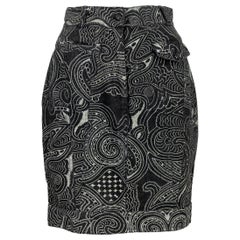 Retro Moschino Black Gray Cotton Denim Paisley Short Skirt 