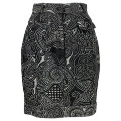 Vintage Moschino Black Gray Cotton Denim Paisley Short Skirt