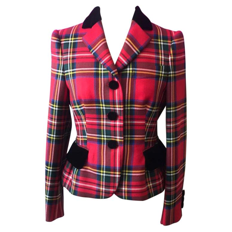 Moschino Black Heart Plaid Embroidered Blazer For Sale