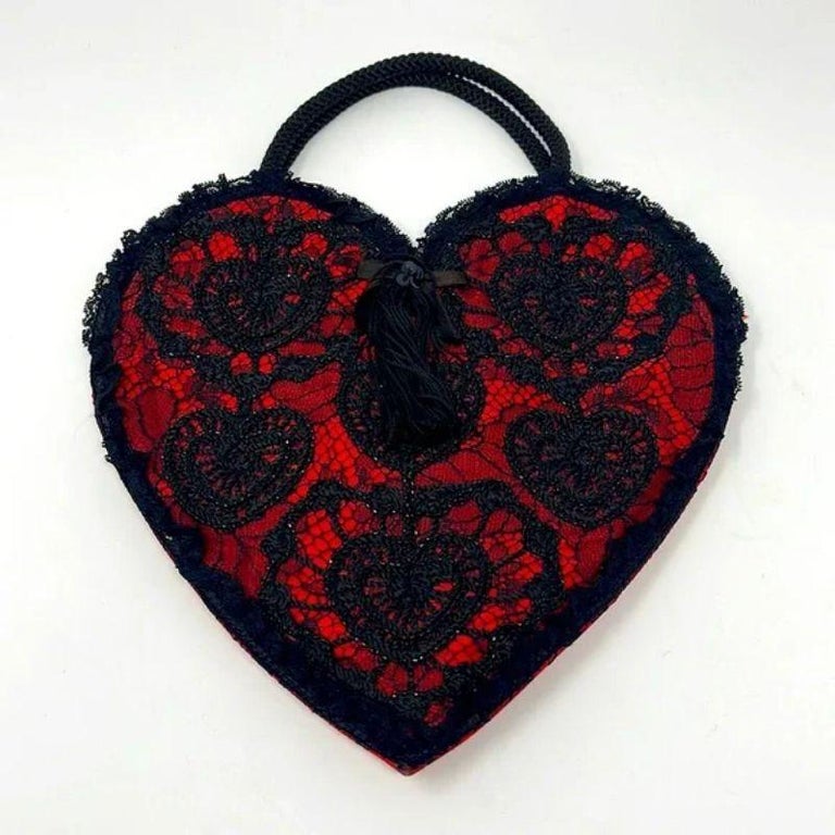Moschino Black Lace Red Satin Heart Bag