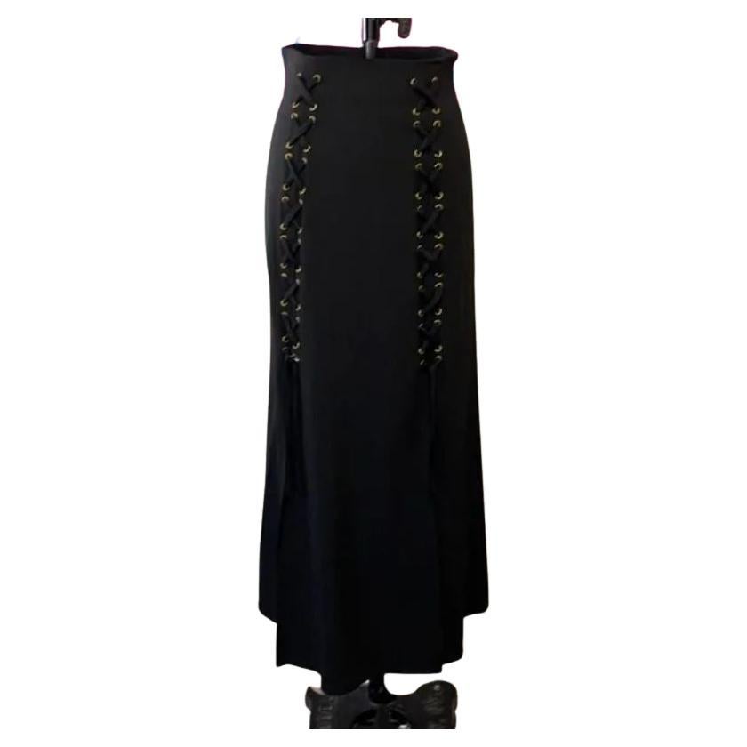 Moschino Black Lace Up Midi A Line Skirt For Sale