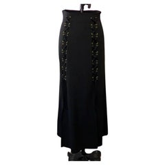 Vintage Moschino Black Lace Up Midi A Line Skirt