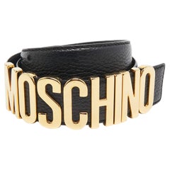Moschino Black Leather Classic Logo Belt 90 CM