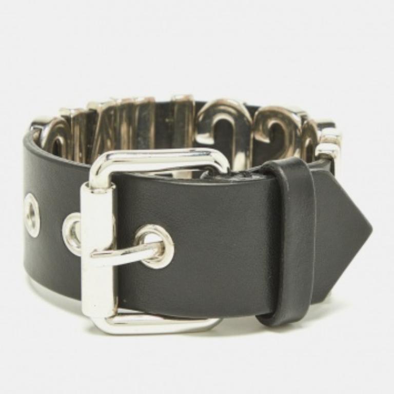 Moschino Pulsera Hebilla Logo Classic Leather Negra en venta 3