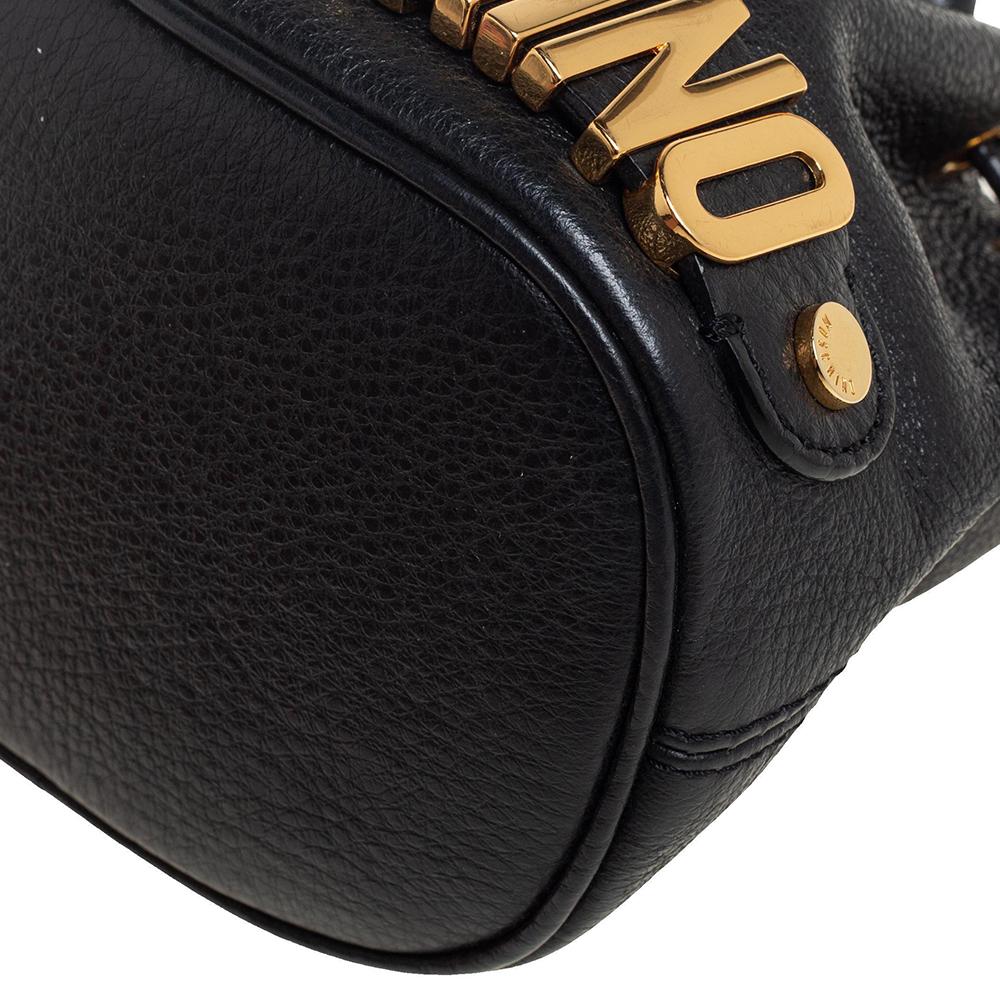 Moschino Schwarz Leder Drawstring Bucket Crossbody Bag 3