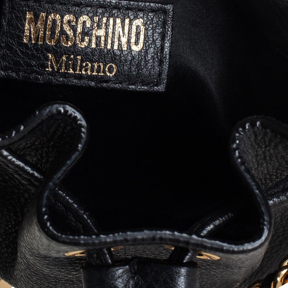 Moschino Schwarz Leder Drawstring Bucket Crossbody Bag 4