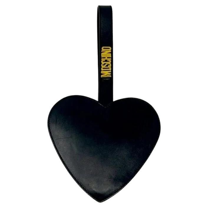 Moschino Black Leather Heart Wristlet Mini Bag Vintage For Sale