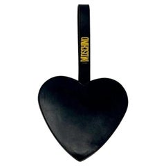 Moschino Black Leather Heart Wristlet Mini Bag Retro