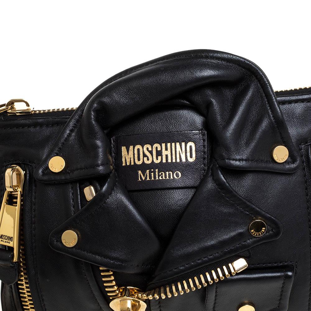 Moschino Black Leather Jacket Wristlet Clutch 5