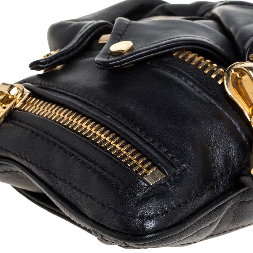 Moschino Black Leather Jacket Wristlet Clutch 1