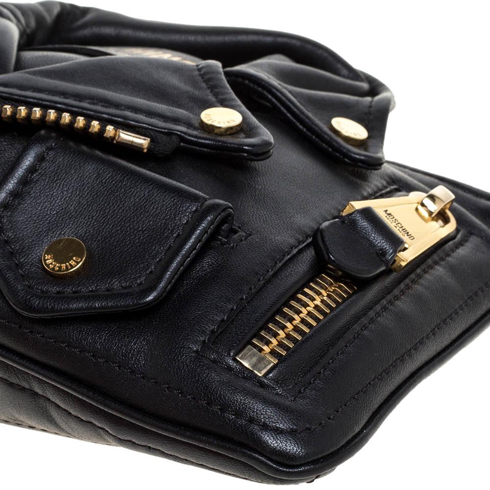 Moschino Black Leather Jacket Wristlet Clutch 4