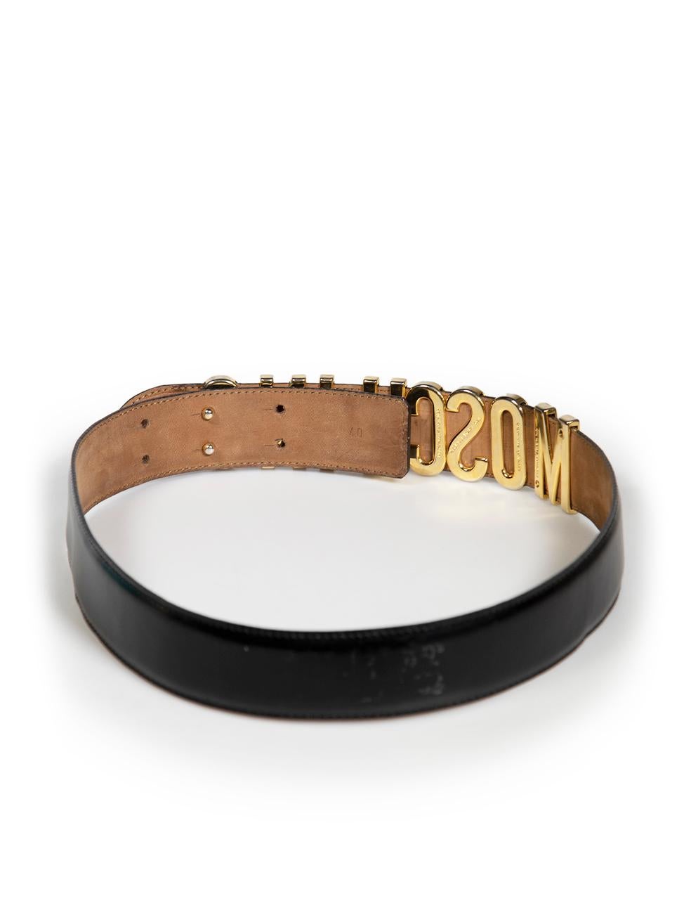 Brown Moschino Black Leather Logo Charm Belt
