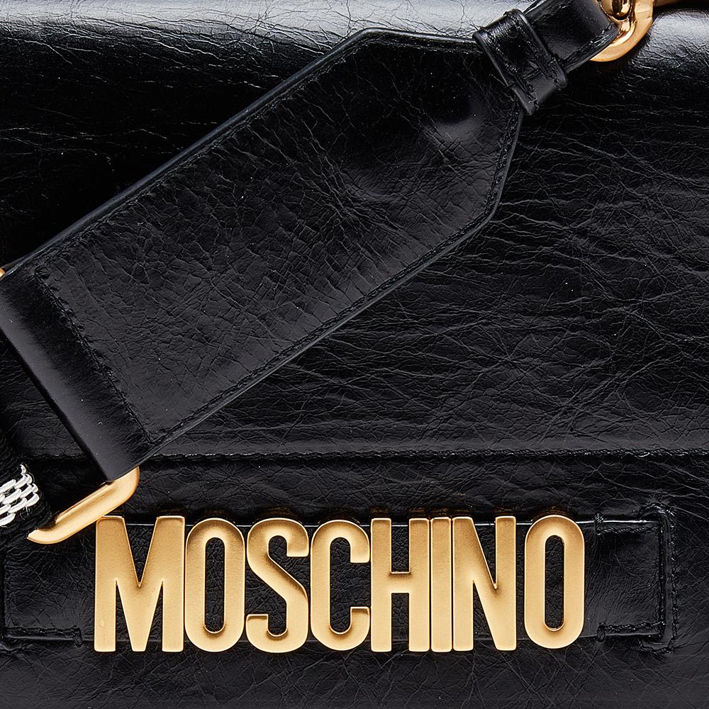 Moschino Black Leather Logo Crossbody Bag 3