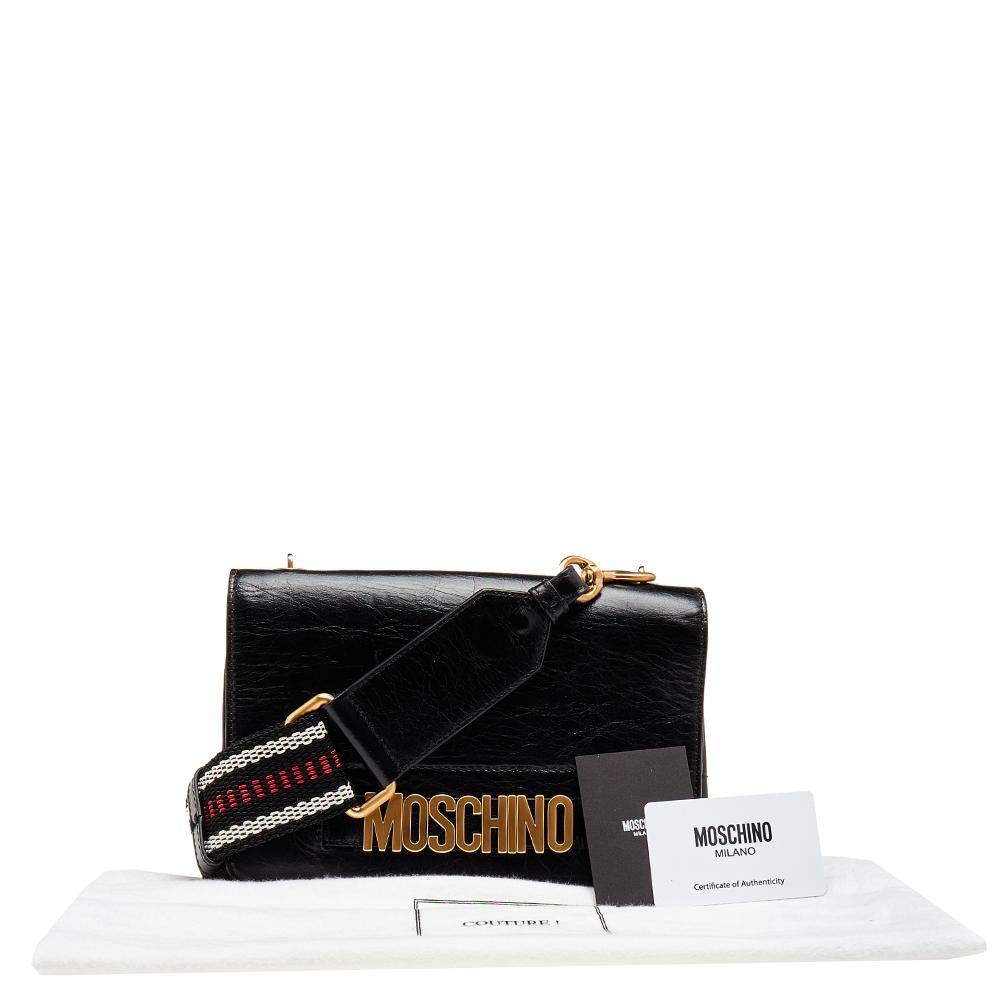 Women's Moschino Black Leather Logo Crossbody Bag