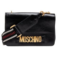 Moschino Black Leather Logo Crossbody Bag