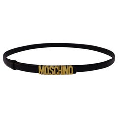 Moschino Black Leather Logo Slim Waist 2MM Belt