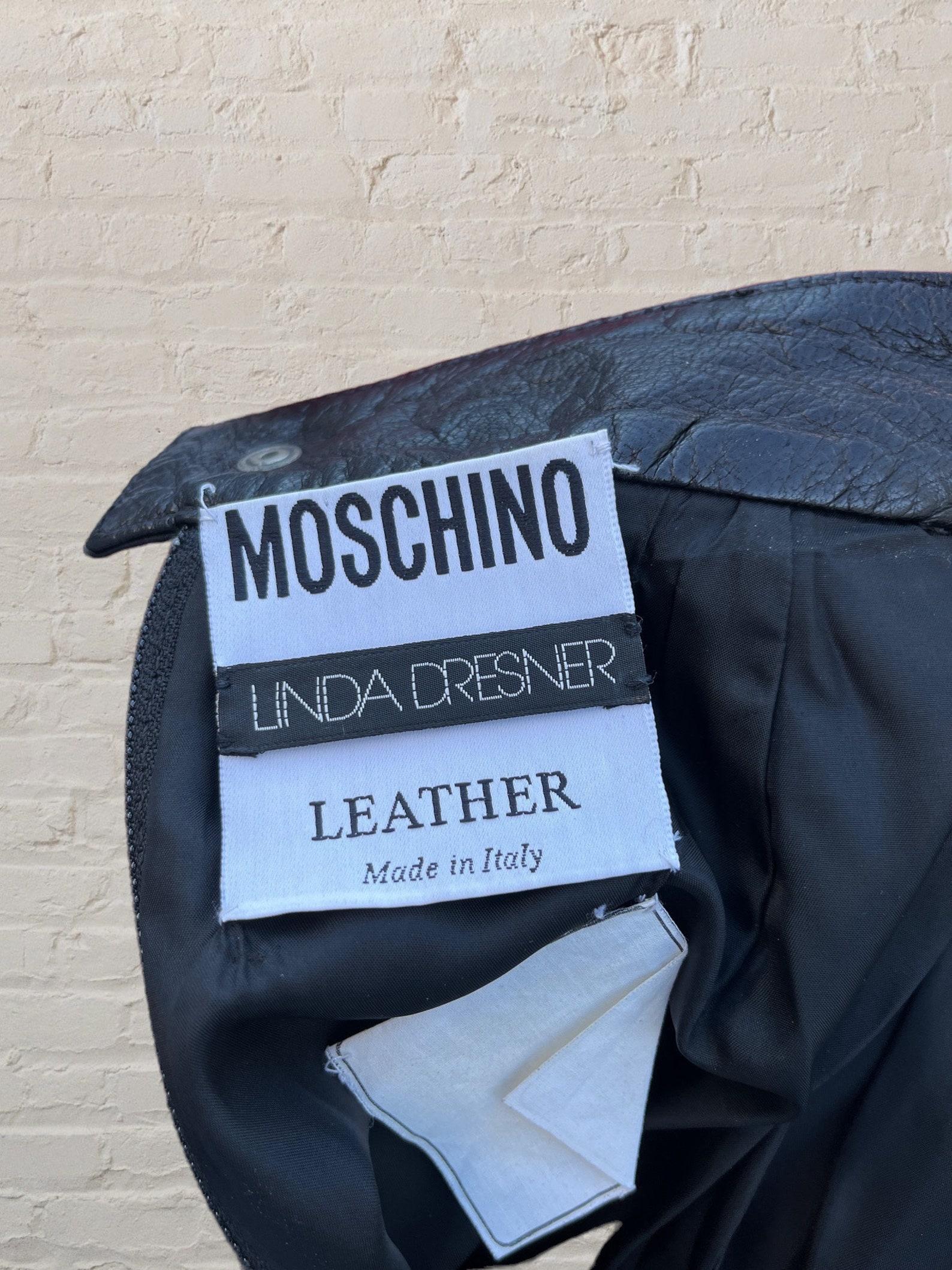 Moschino black leather mirror skirt For Sale 6