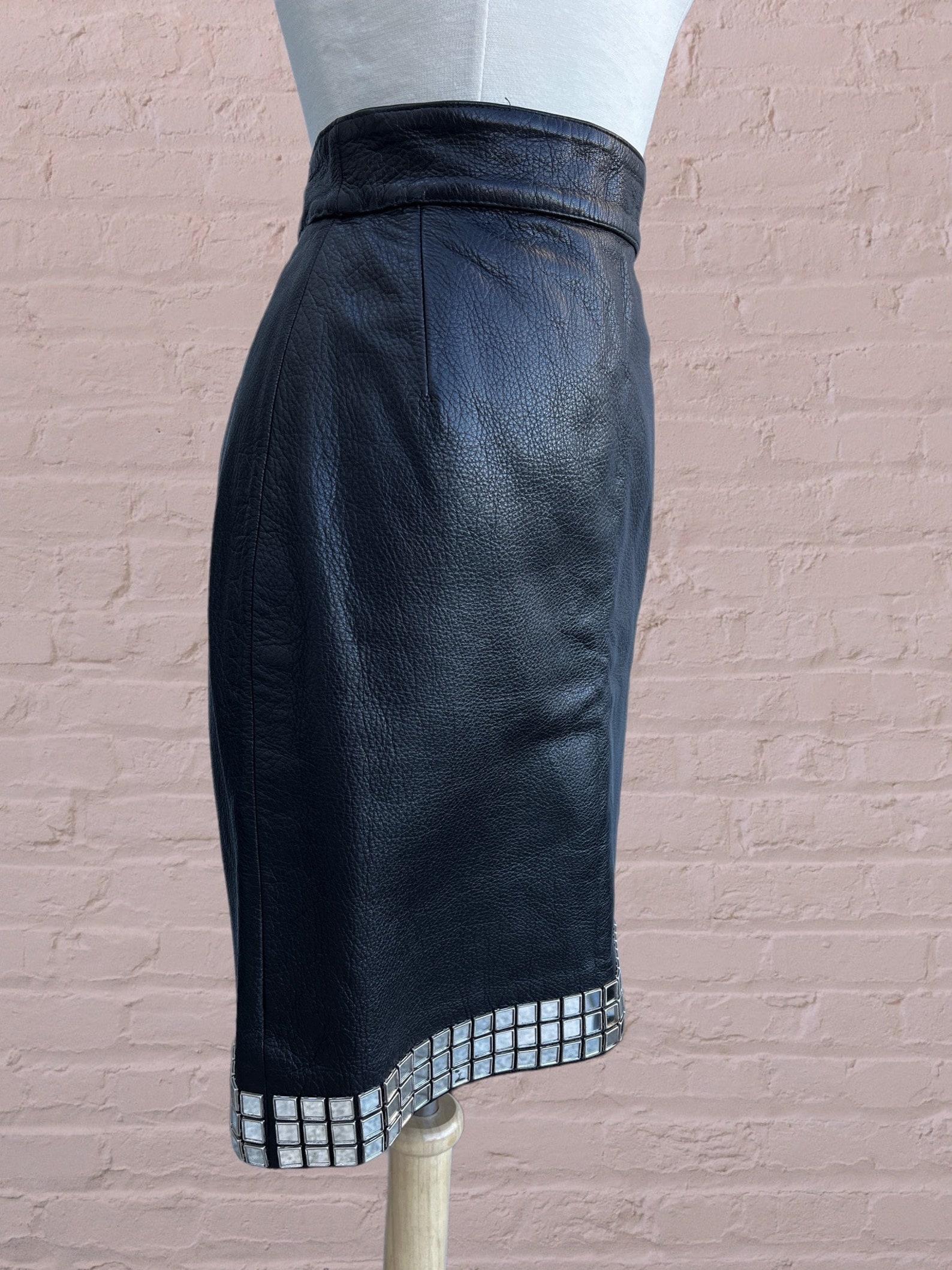 Moschino Black Leather Mirror Skirt, Circa 1990 In Good Condition For Sale In Brooklyn, NY