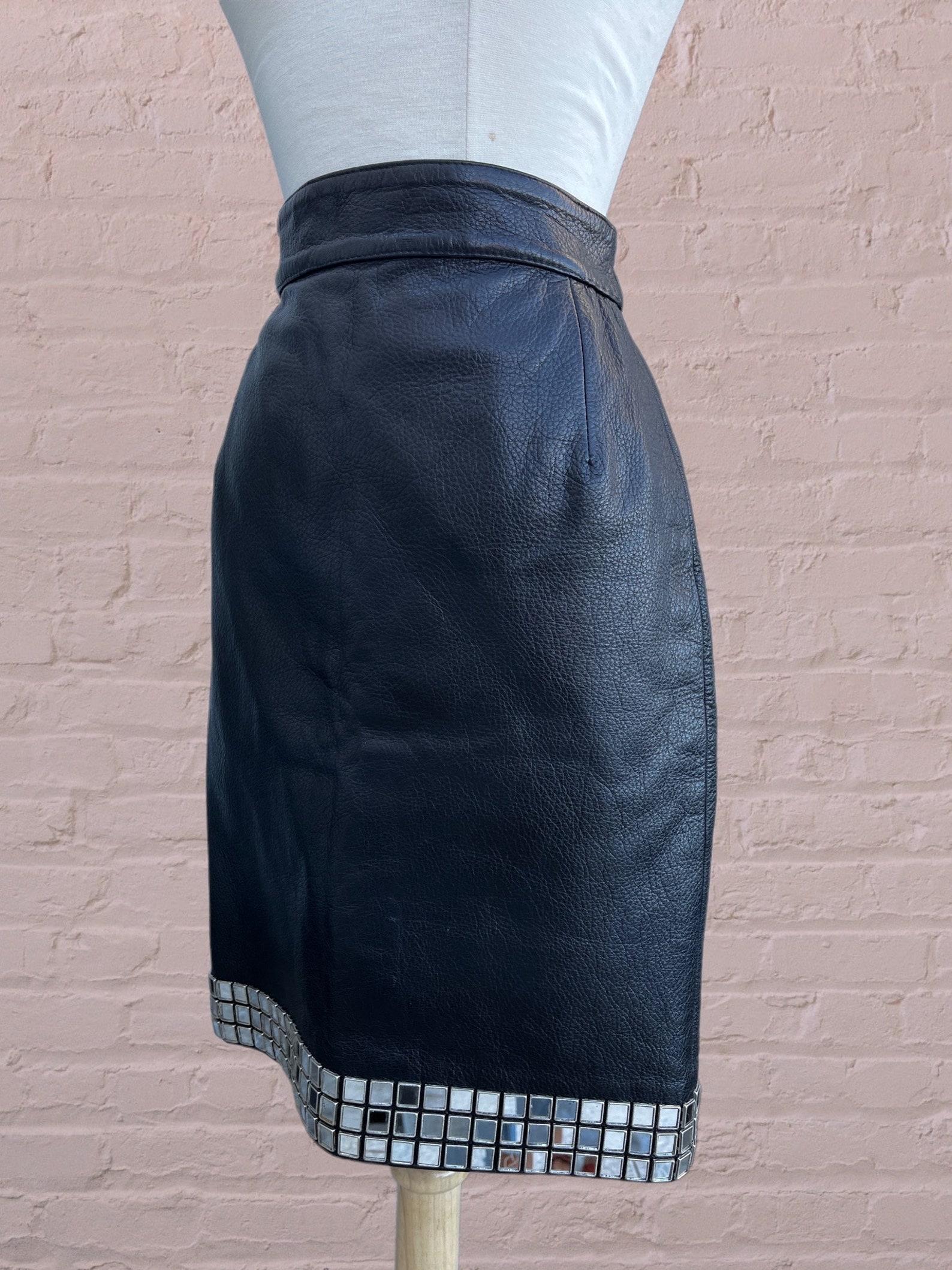Moschino Black Leather Mirror Skirt, Circa 1990 For Sale 1