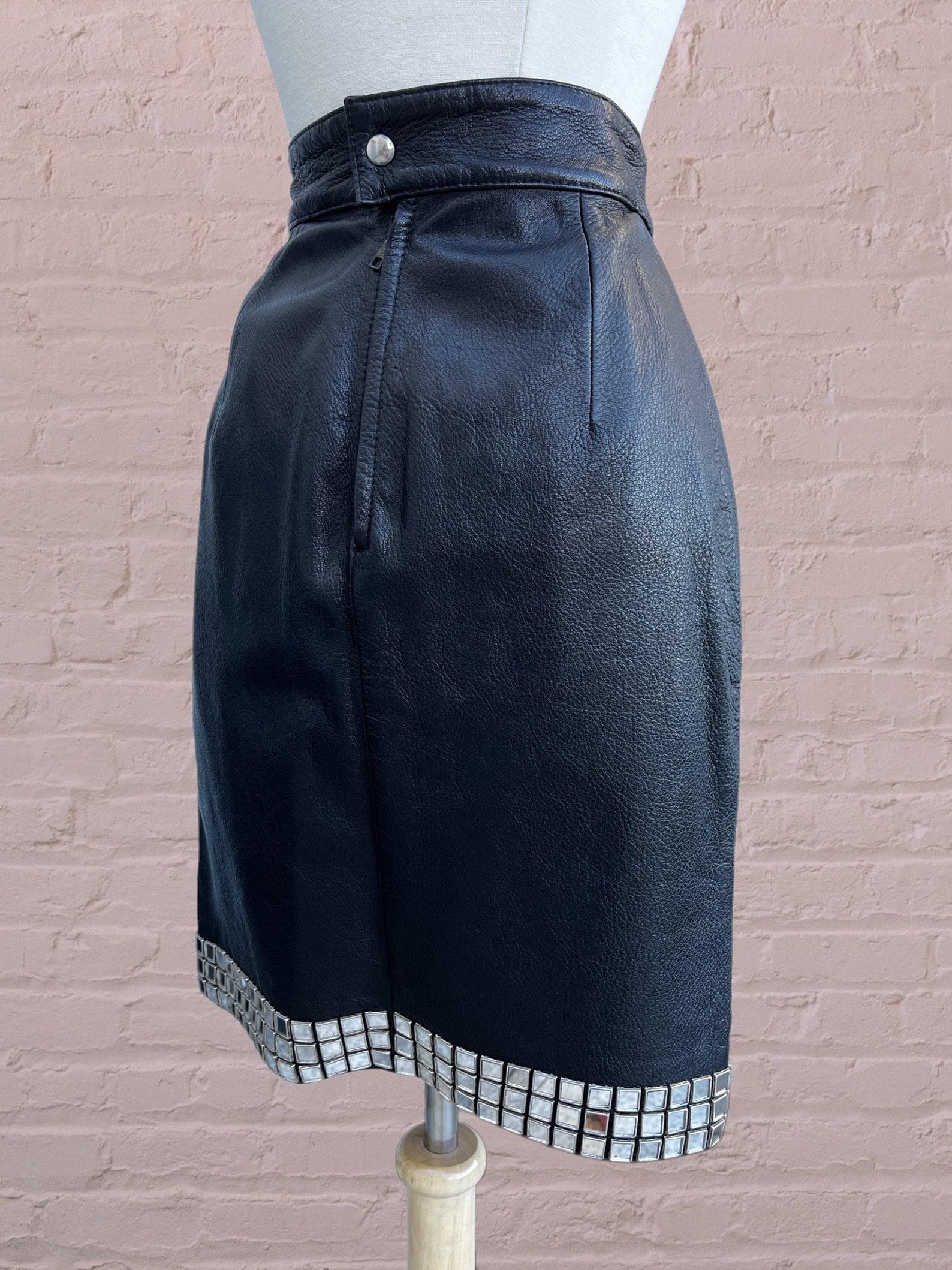 Moschino Black Leather Mirror Skirt, Circa 1990 For Sale 2