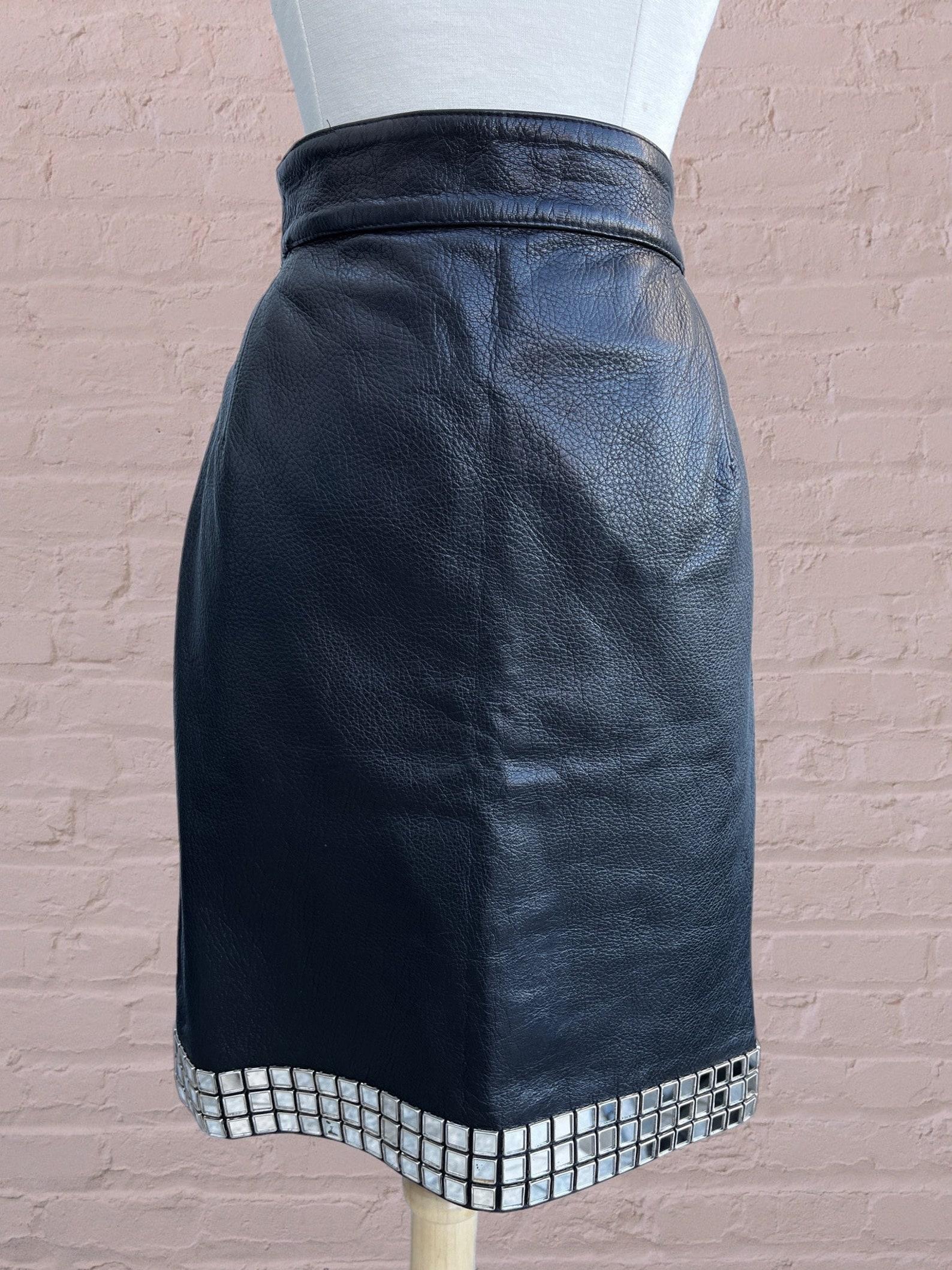Moschino Black Leather Mirror Skirt, Circa 1990 For Sale 3