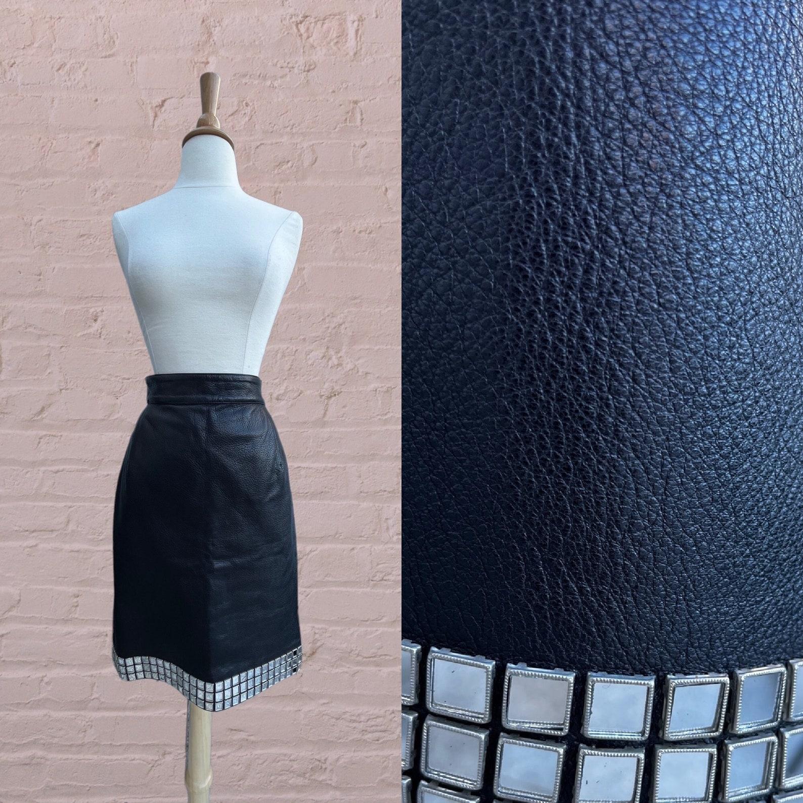 Moschino black leather mirror skirt For Sale 5